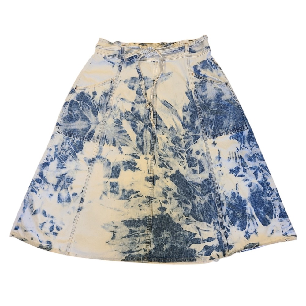 Vintage Levis Orange Tab Bleach Tie Dye Denim Wrap Skirt Blue White A Line Small